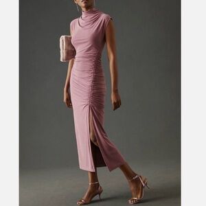 Sleeveless Ruched Midi Dress in Dusty Rose